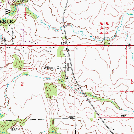 Topographic Map of Wilson Cemetery, IA