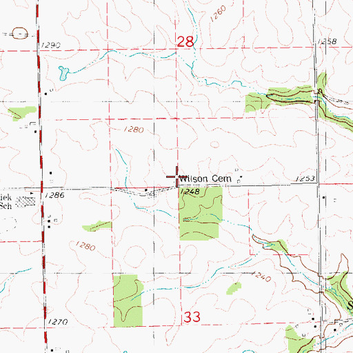 Topographic Map of Wilson Cemetery, IA