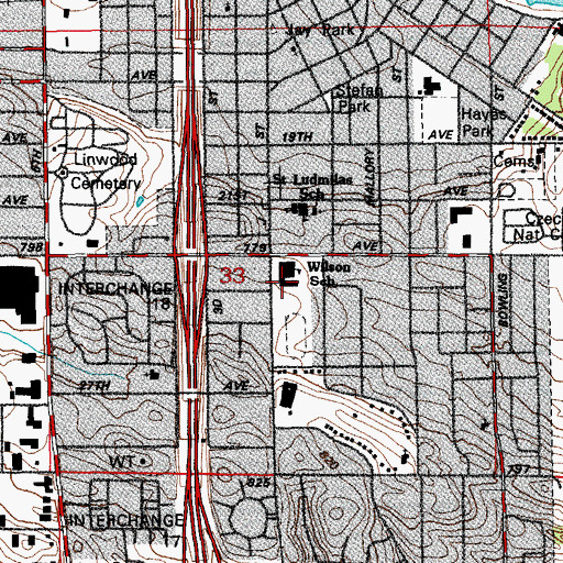 Topographic Map of Wilson Middle School, IA