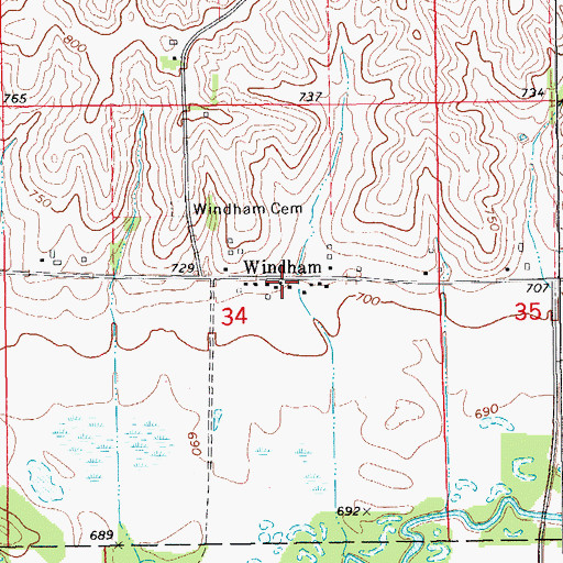 Topographic Map of Windham, IA