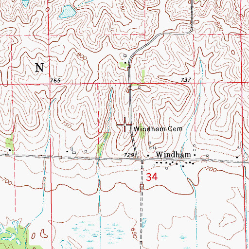 Topographic Map of Windham Cemetery, IA