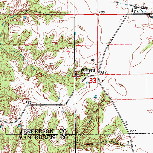 Topographic Map of Winsell Cemetery, IA