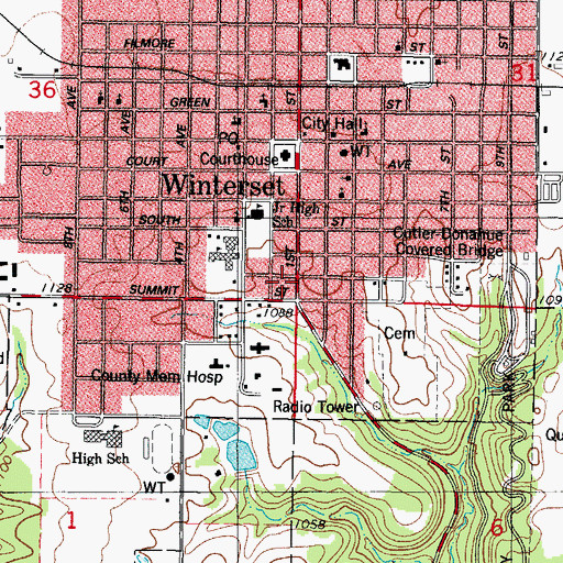 Topographic Map of Winterset, IA