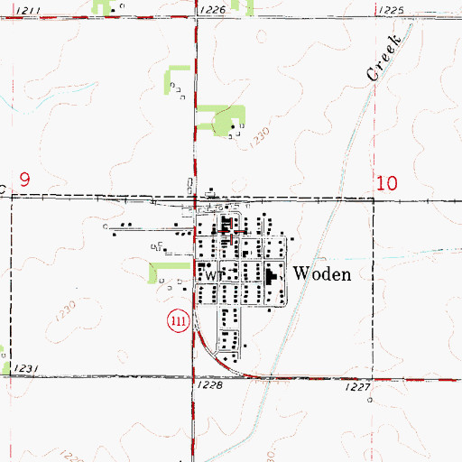 Topographic Map of Woden, IA