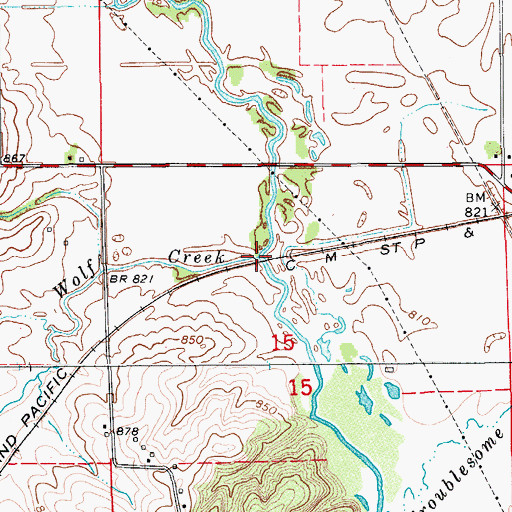 Topographic Map of Wolf Creek, IA