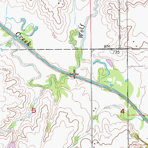 Topographic Map of Wolf Creek, IA