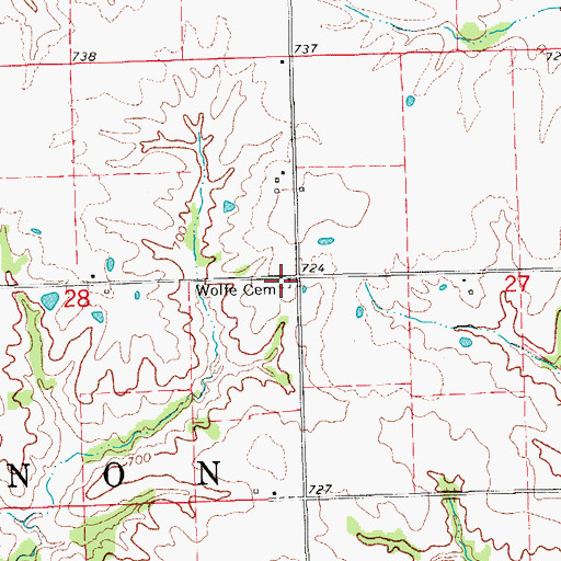 Topographic Map of Wolfe Cemetery, IA