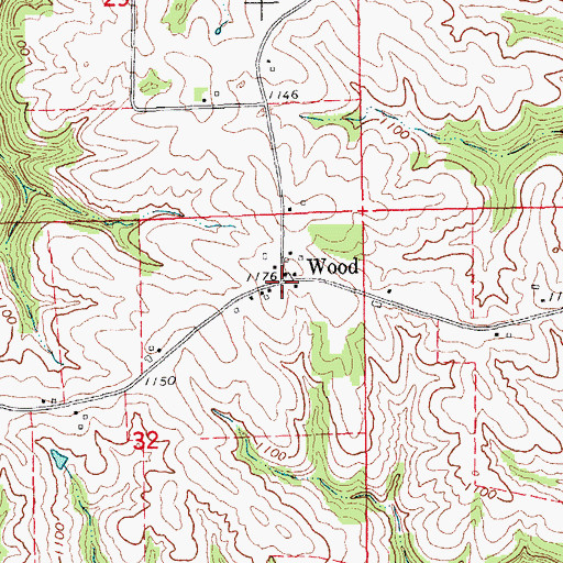 Topographic Map of Wood, IA