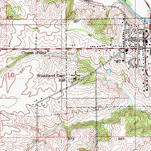 Topographic Map of Woodland Cemetery, IA