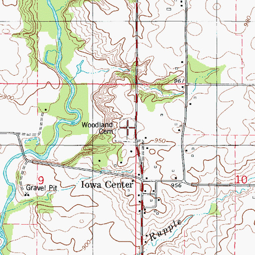 Topographic Map of Woodland Cemetery, IA