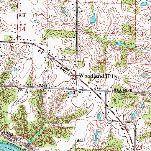 Topographic Map of Woodland Hills, IA