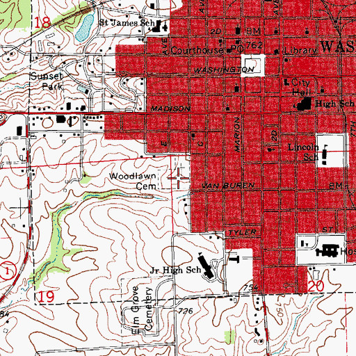 Topographic Map of Woodlawn Cemetery, IA