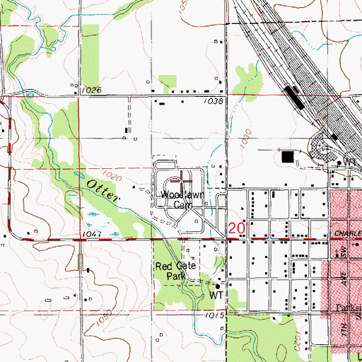 Topographic Map of Woodlawn Cemetery, IA