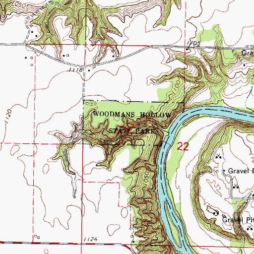 Topographic Map of Woodmans Hollow State Park, IA