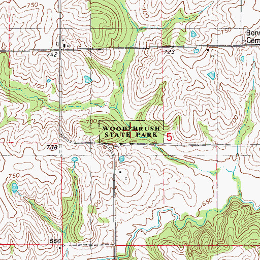 Topographic Map of Woodthrush State Park, IA