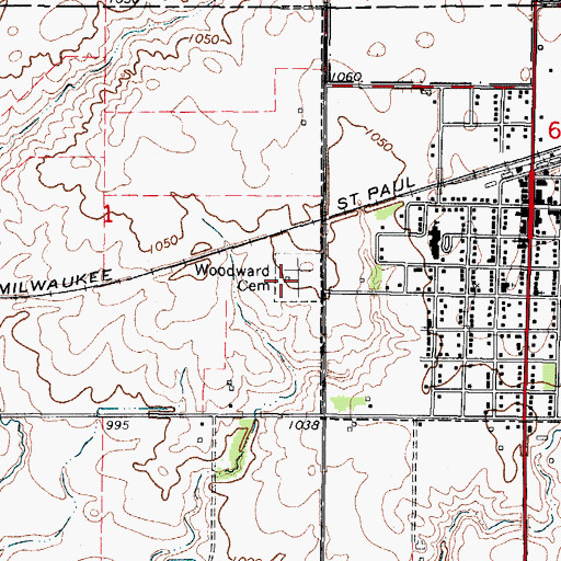 Topographic Map of Woodward Cemetery, IA