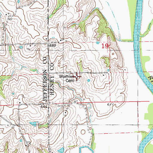 Topographic Map of Worhies Cemetery, IA