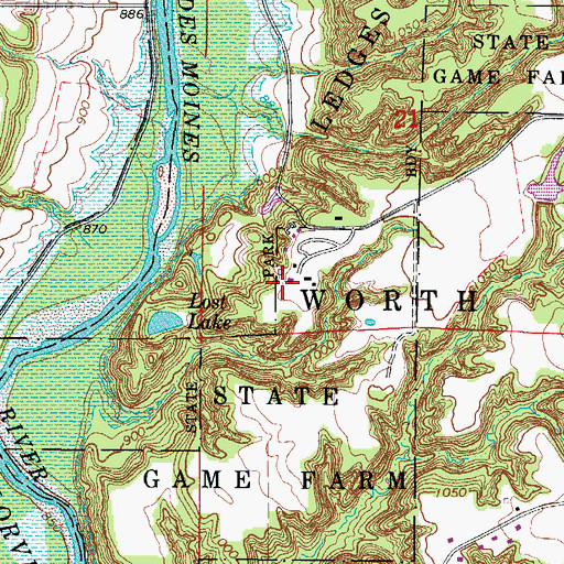 Topographic Map of Worth State Game Farm, IA