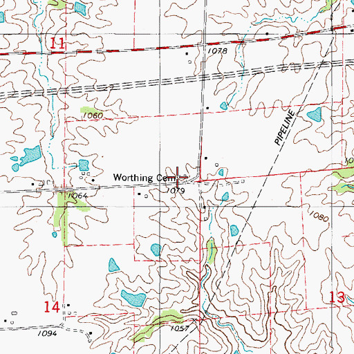 Topographic Map of Worthing Cemetery, IA