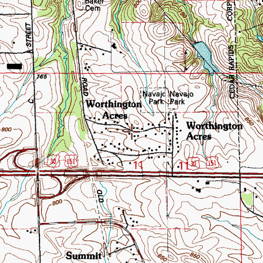 Topographic Map of Worthington Acres, IA