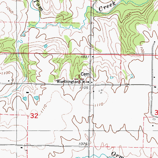 Topographic Map of Worthington Church, IA
