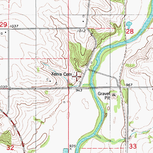 Topographic Map of Xenia Cemetery, IA
