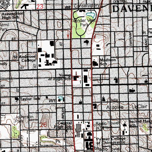 Topographic Map of J.B. Young Intermediate School, IA