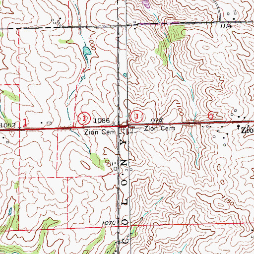 Topographic Map of Zion Cemetery, IA