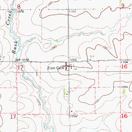 Topographic Map of Zion Cemetery, IA
