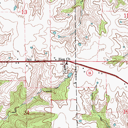 Topographic Map of Zion Church, IA