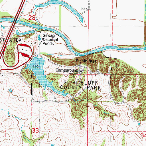 Topographic Map of Slip Bluff County Park, IA