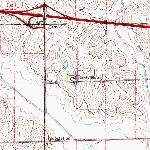 Topographic Map of Iowa County Home, IA