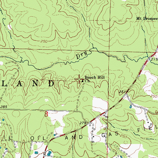 Topographic Map of Beech Hill Church, AR