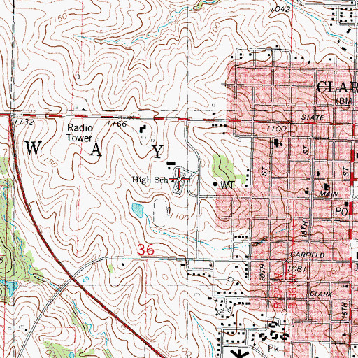 Topographic Map of Clarinda High School, IA