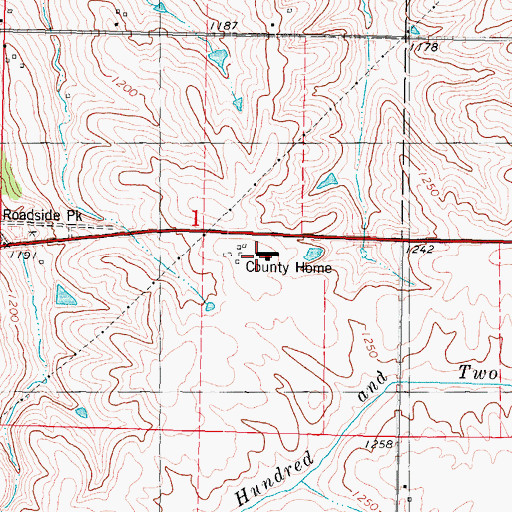 Topographic Map of Adams County Home, IA