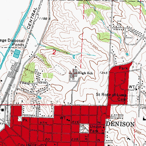 Topographic Map of Denison High School, IA
