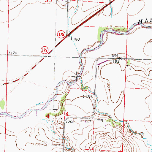Topographic Map of Crawford Creek, IA