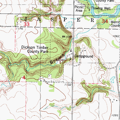 Topographic Map of Dickson Timber County Park, IA
