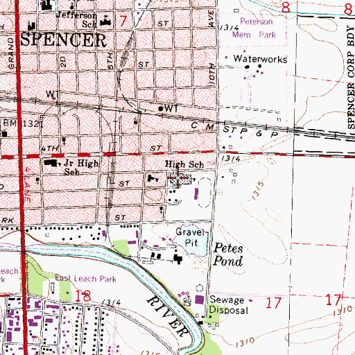 Topographic Map of Spencer High School, IA