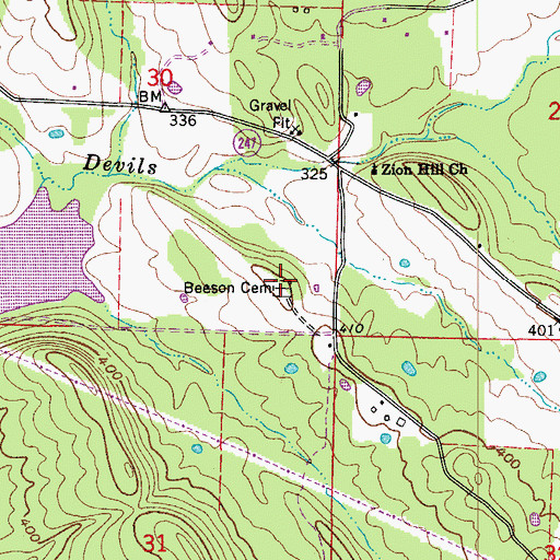 Topographic Map of Beeson Cemetery, AR