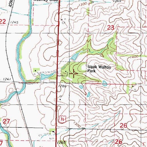 Topographic Map of Izaak Walton Park, IA