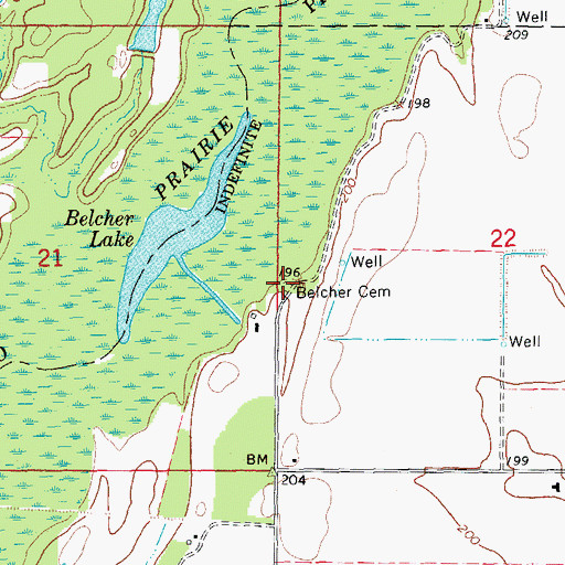 Topographic Map of Belcher Cemetery, AR