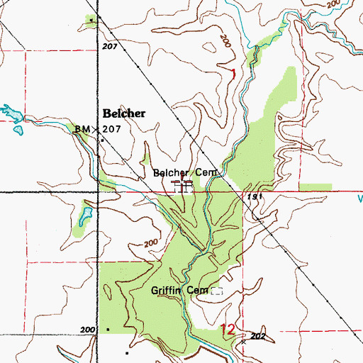 Topographic Map of Belcher Cemetery, AR