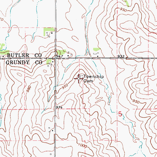 Topographic Map of Fairfield Township Cemetery, IA