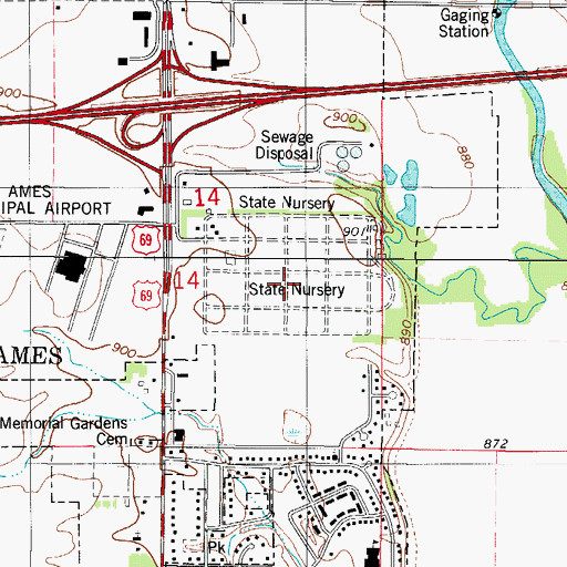 Topographic Map of Iowa State Nursery, IA