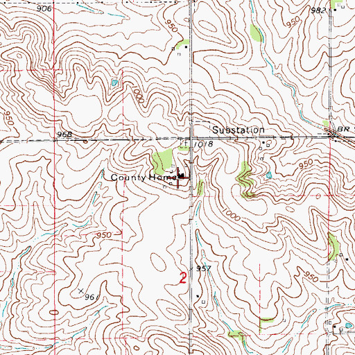 Topographic Map of Tama County Home, IA
