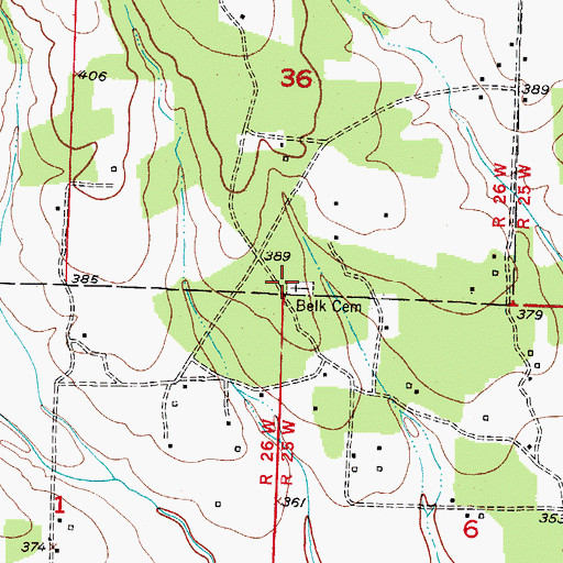 Topographic Map of Belk Cemetery, AR