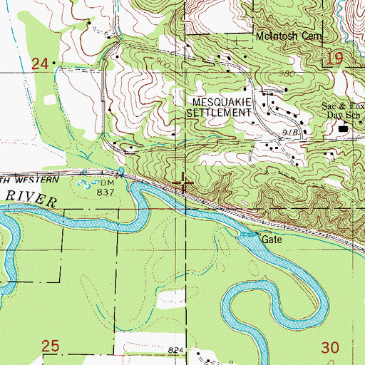 Topographic Map of Sac and Fox/Meskwaki Settlement, IA