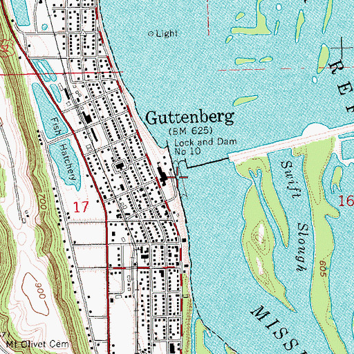 Topographic Map of Lock and Dam 10, IA