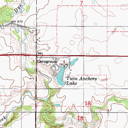 Topographic Map of Twin Acres Lake Dam, IA